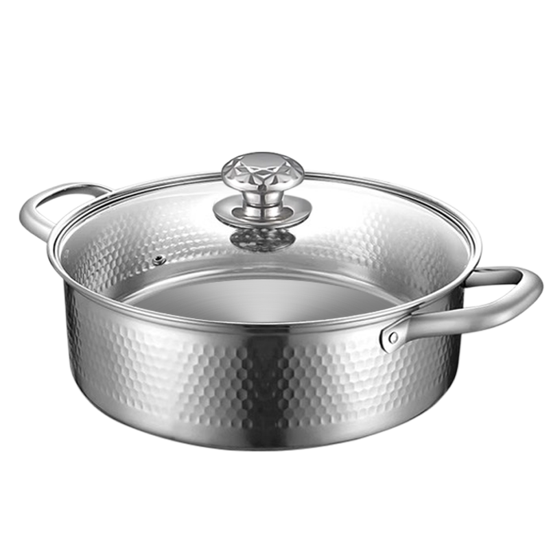 赫巴兹316不锈钢平底火锅锤纹物理不粘双耳炖汤燃气电磁炉通用高清大图