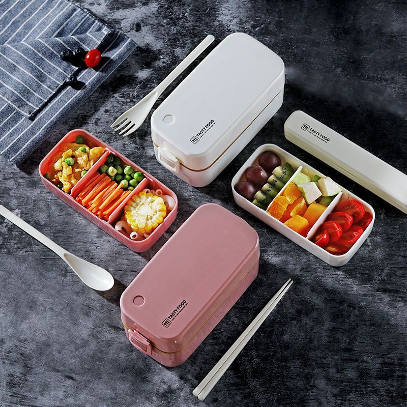 双层饭盒便当上班族日式分隔型减脂健身ins日本餐盒可微波炉加热 粉色