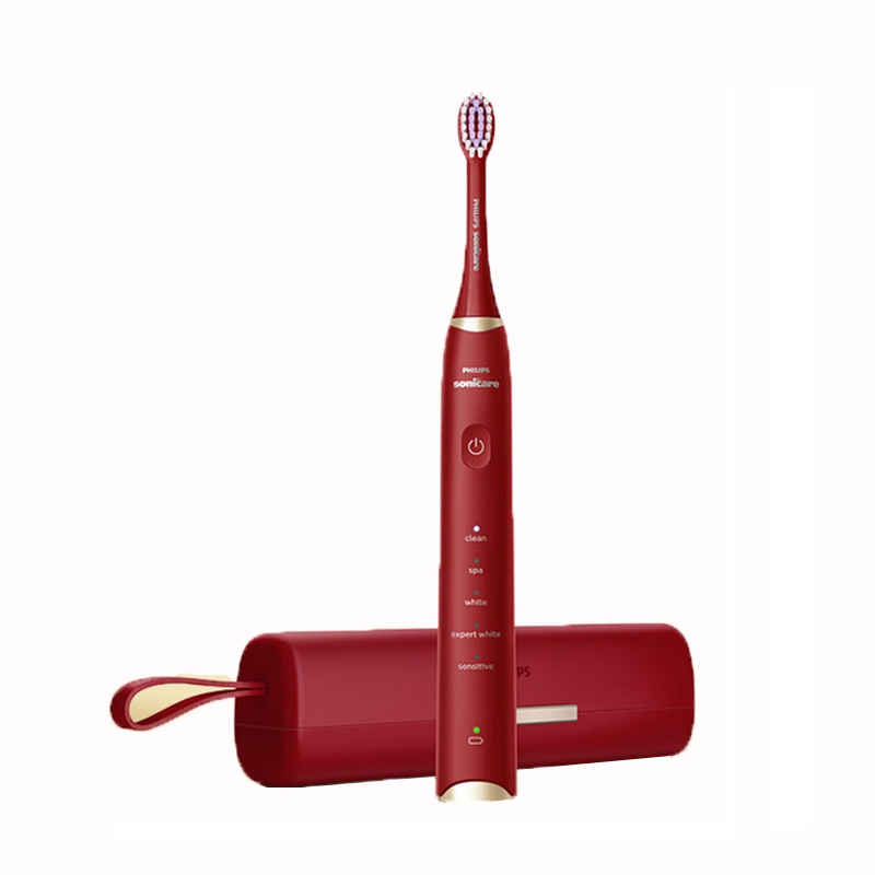 飞利浦 充电式声波按键式震动牙刷 SPA水疗刷S5 5种模式 IPX7 HX2491/02 勃艮第红 / 支