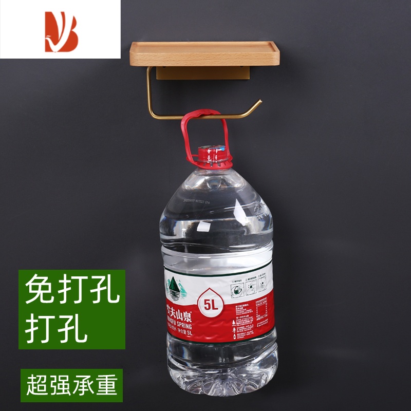 三维工匠厕所纸巾架卷纸架卫生间纸巾盒家用洗手间壁挂实木榉木防水免打孔 榉木单杆平面16长 打孔/免打孔高清大图