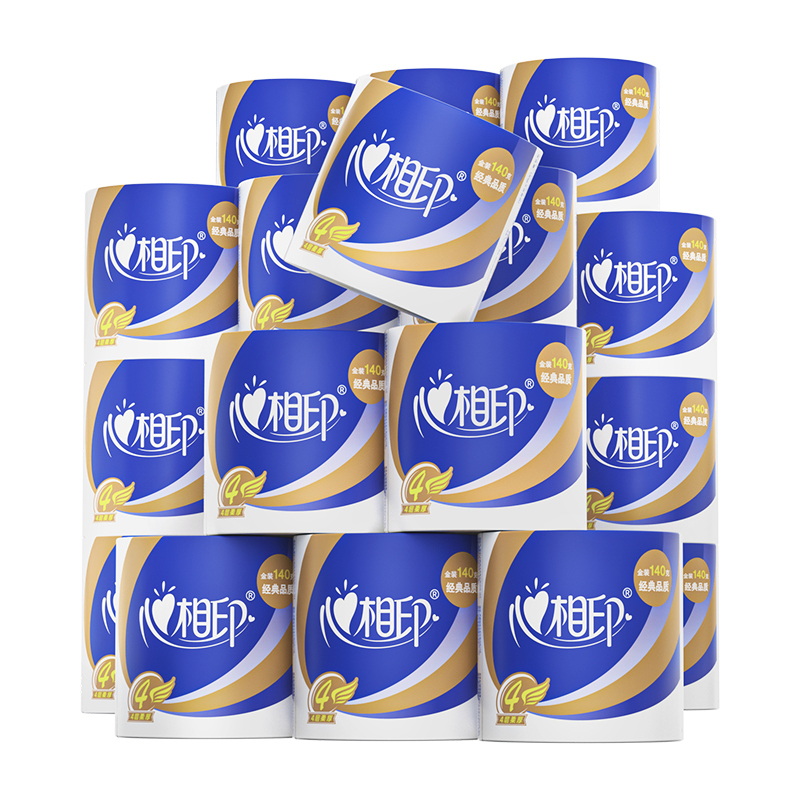 心相印卷纸厕纸卫生纸巾有芯心柔4层卷筒纸140g27卷整箱