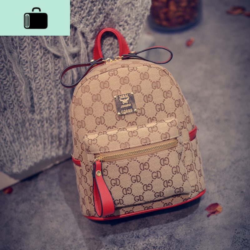 2020新款欧美迷你双肩包女士包包帆布印花女包简约休闲时尚小背包NEW LAKE 红色