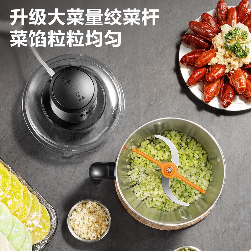 苏泊尔(SUPOR)绞肉机 绞馅机 家用多功能碎肉机 [便捷把手]双刀配置 2.2L 不锈钢JR56S-U高清大图