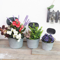 美式乡村做旧黑板铁皮花桶仿真植物插花器干花家居花园装饰品摆件 一套3个