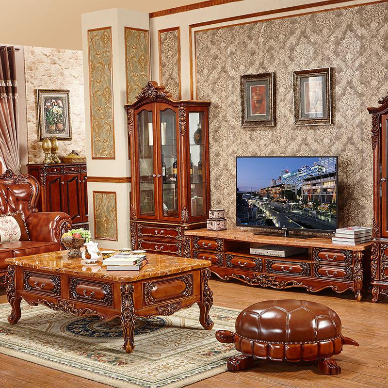 欧式大理石茶几实木花美式复古茶台正方形茶几角几边几客厅茶几高清大图