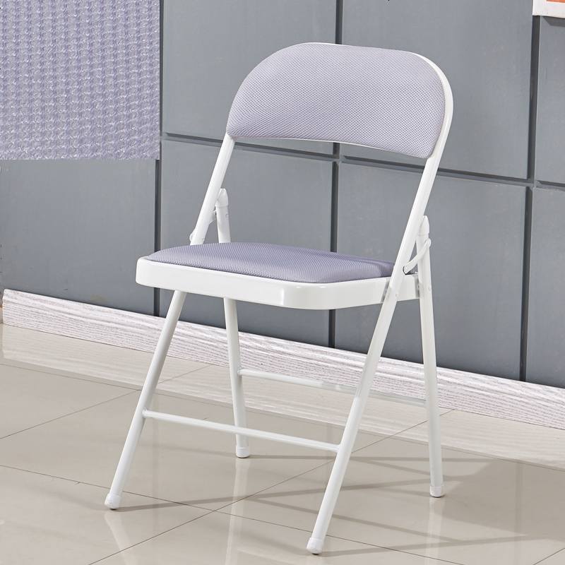 家用折叠椅凳子靠背椅便携椅宿舍电脑椅会议椅办公椅子培训椅餐椅 白腿灰网布面 透气网布款钢板底座
