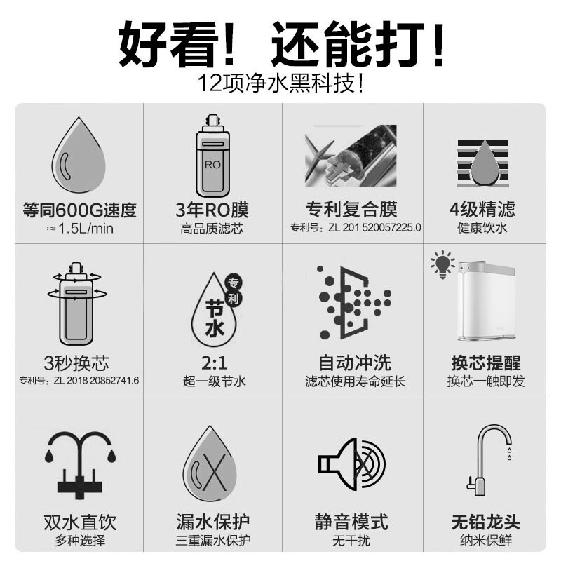 安吉尔(ANGEL)全屋净水套餐家用直饮反渗透净水器哪吒500G+前置过滤器2714+管线机Y2317大通量双出水净水机