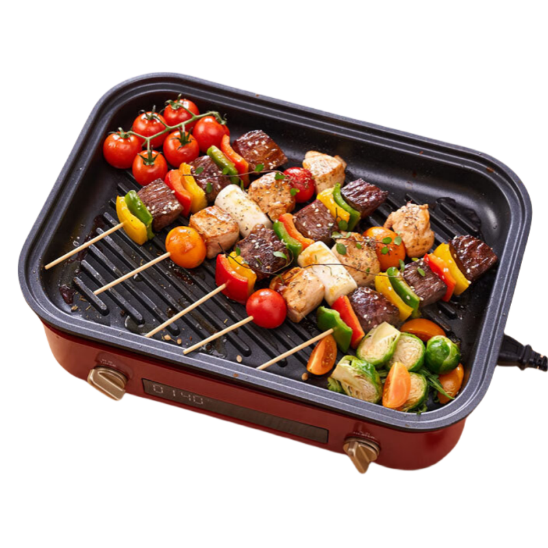 BRUNO第二代多功能料理锅鸳鸯火锅蒸煮炒煎涮一体机家用电烤肉锅 5L 复古红【平底烤盘标配】BOE123-RDF