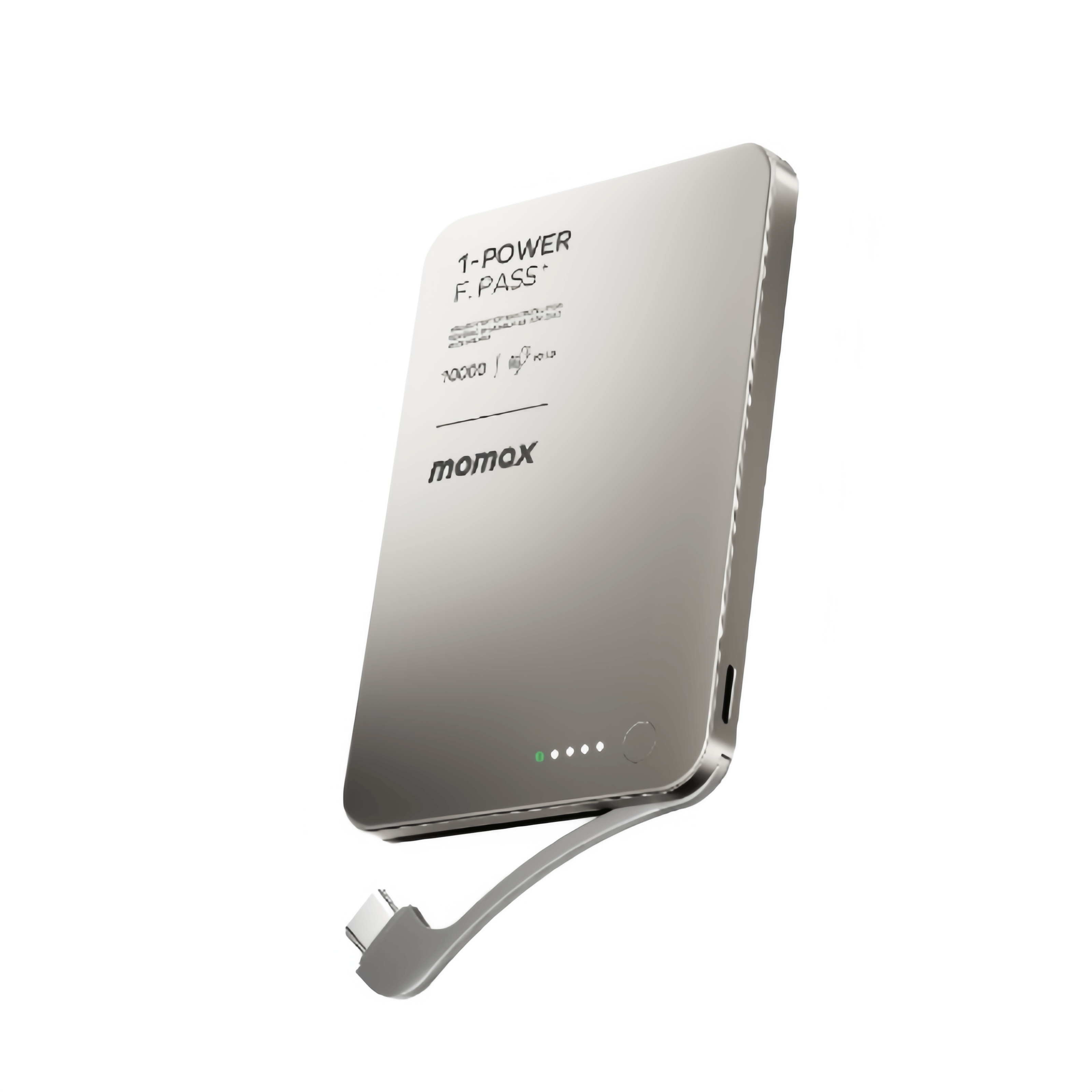 摩米士(MOMAX)超轻薄3C认证30W自带线充电宝10000毫安钛金色IP158