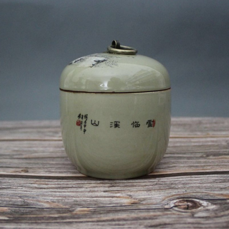 美帮汇景德镇仿古陶瓷雍正粉彩雪景茶叶罐家居装饰展柜摆件收藏做旧高清大图