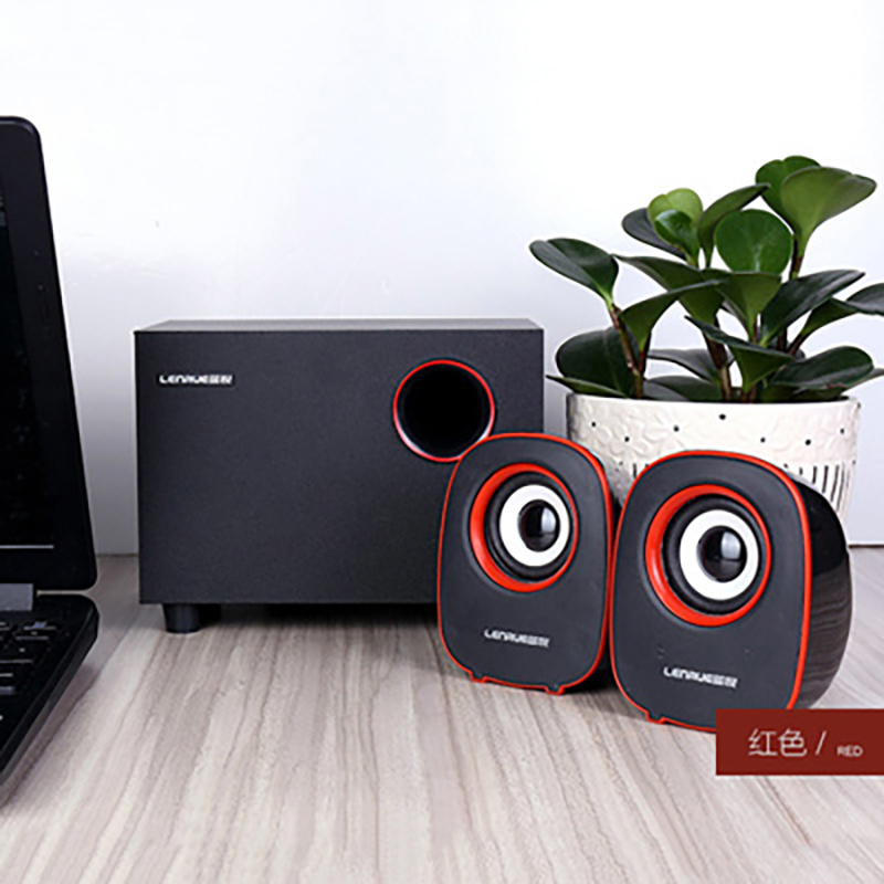 乐放D230 电脑音箱低音炮USB笔记本音响手机2.1声道多媒体立体声木质箱体 USB+3.5mm 红色