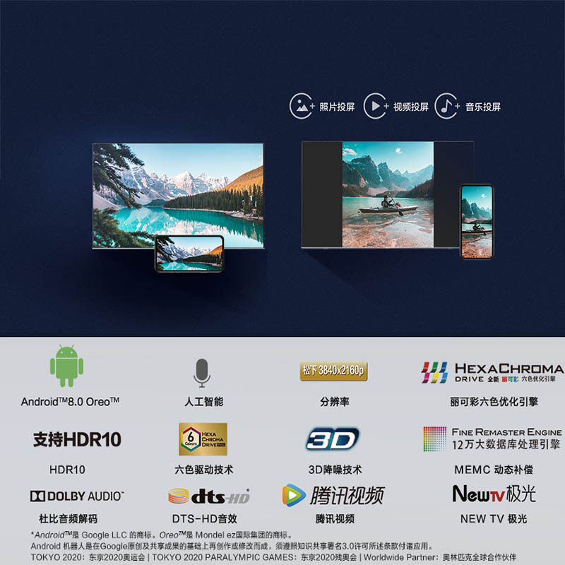 松下电视 TH-50HX580C 50英寸4K超高清 智能全面屏 语音 HDR10运动补偿 无线WiFi 展品