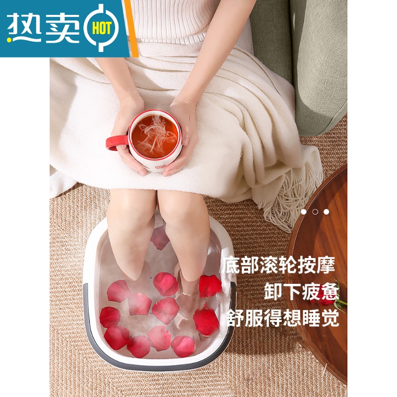 JING PING泡脚桶过小腿保温按摩洗脚足浴盆塑料家用加厚吴昕同款泡脚器高清大图