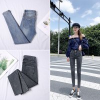 2021秋冬新品高腰女士牛仔裤女时尚韩版修身小脚高弹力九分裤女士裤子李维犀牛LEEVIRHINO