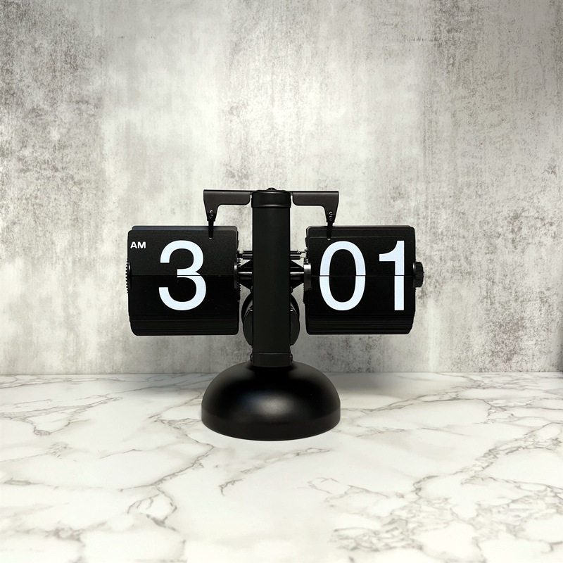 欧式自动翻页钟复古简约家居客厅座钟小天平机械自动翻页时钟 12小时全黑