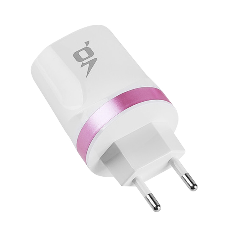 粉色欧规韩国旅行转换插头欧标两圆脚转双usb手机平板充电器5v21a