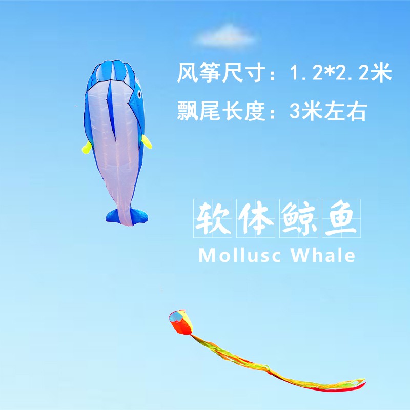 潍坊风筝高档软体鲸鱼海豚风筝大型好飞易飞成人儿童风筝正品创意 三维工匠 鲸鱼加22黄绿水晶轮400米3股线
