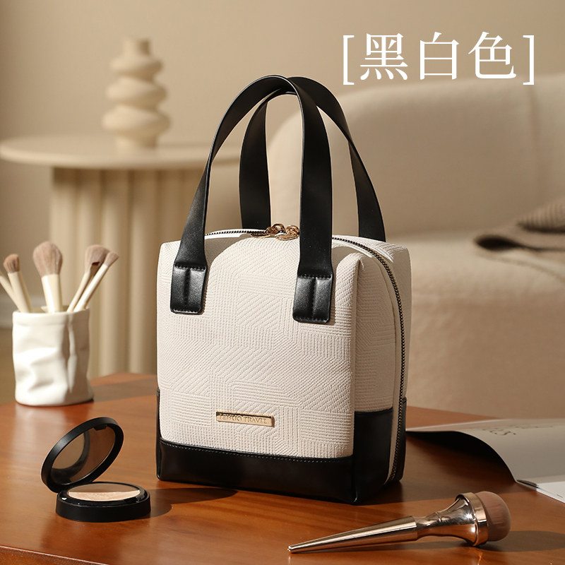 化妆包女便携式收纳袋大容量2025新款高端品外出旅行分区收纳 黑白色