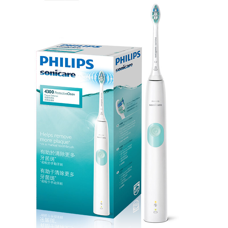 飞利浦(Philips)电动牙刷 成人声波震动式 男女充电式牙刷 力度感应 清洁牙菌斑 薄荷绿HX6807/02高清大图
