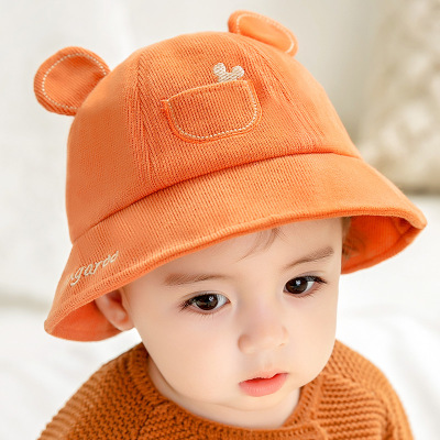 婴儿帽子春秋季薄款女宝宝渔夫帽遮阳可爱超萌秋冬婴幼儿童帽男童 口