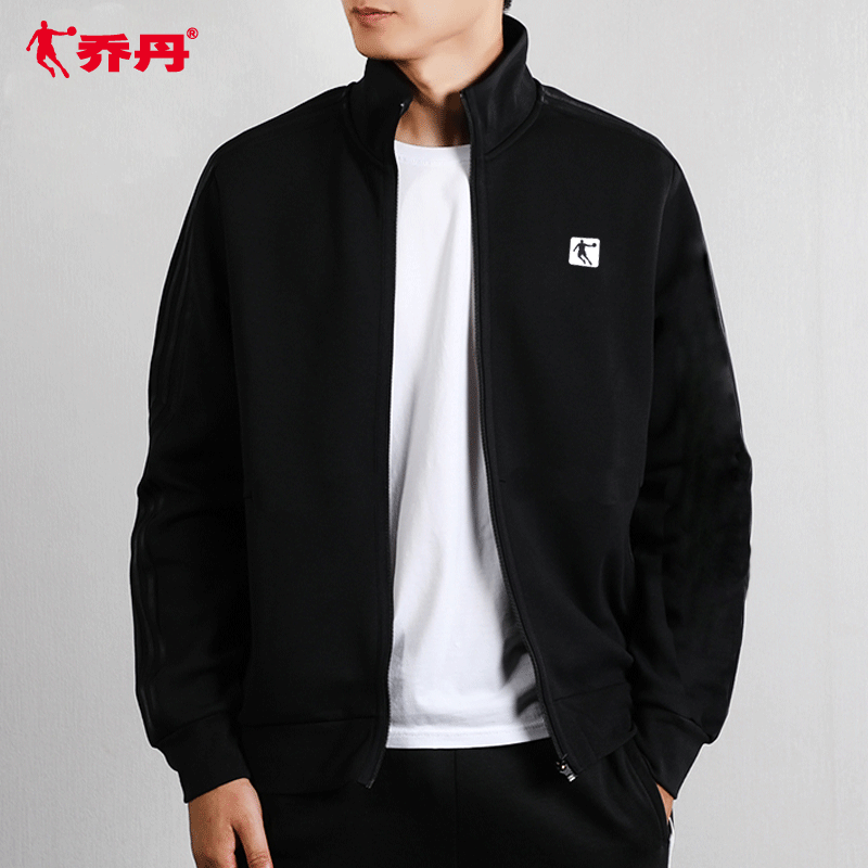 乔丹外套男装2021春季新款开衫立领夹克男士针织宽松休闲运动上衣