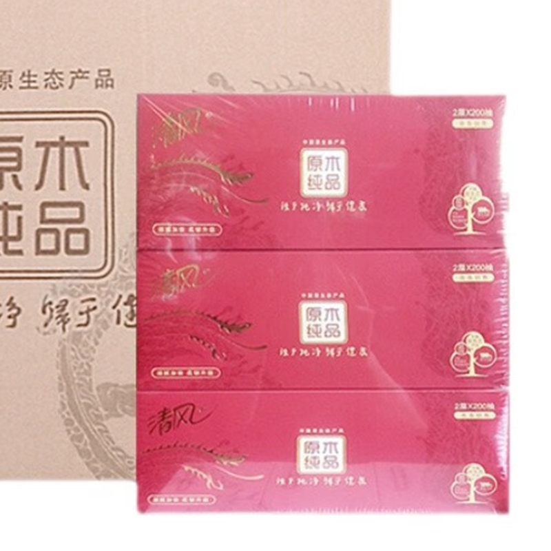 清风盒面巾纸200抽B338AFD*2提高清大图