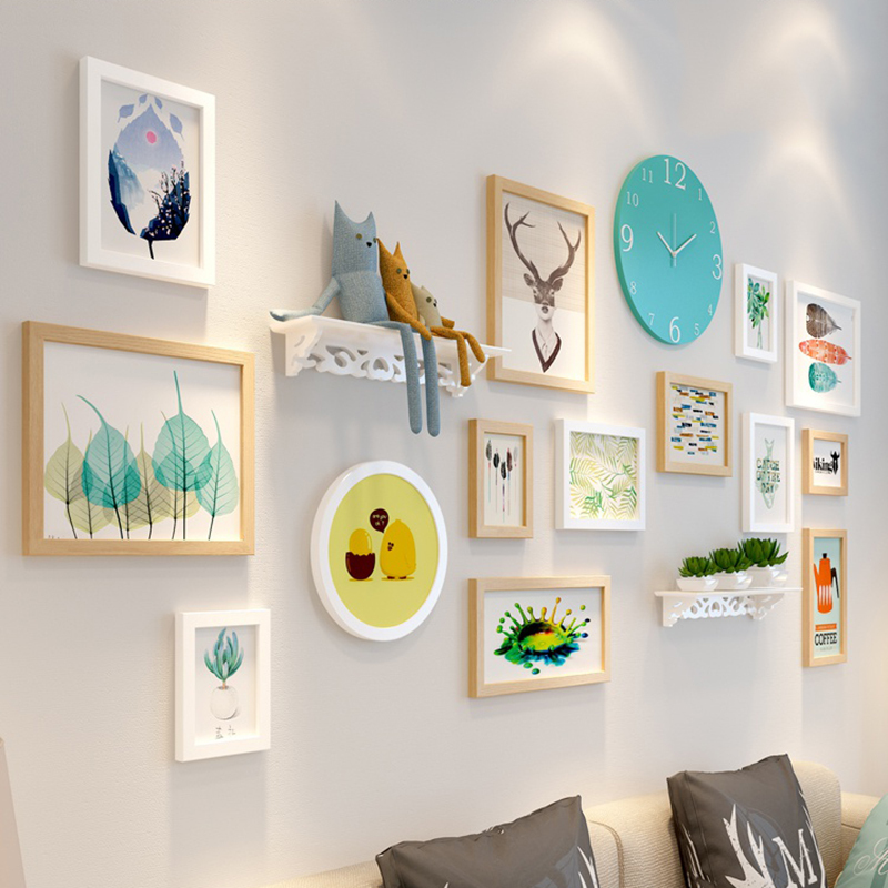 客厅照片墙免打孔创意墙壁相框挂墙组合ins风古达房间背景墙面装饰品 