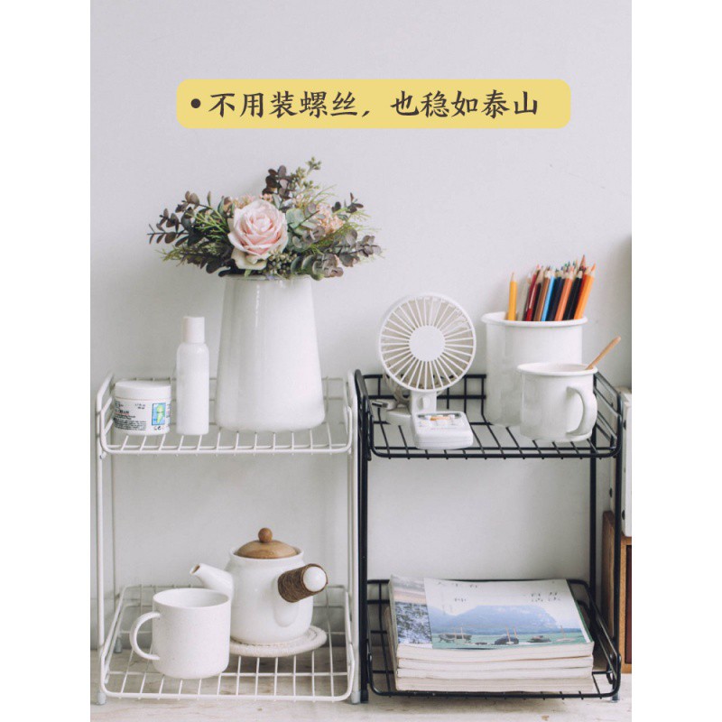 铁艺双层置物架家用橱柜台面收纳架免打孔厨房桌面多功能架子收纳层架 三维工匠高清大图