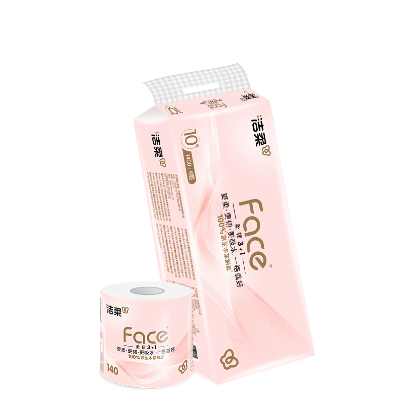 洁柔牌卫生纸FACE粉有芯140克4层(10卷装) 10卷/提*1提TJ013001A高清大图