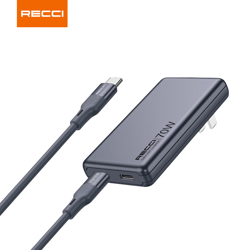 锐思RECCI充电器 70wGaN氮化镓Type-C双口快充折叠插脚充头 RC97CC太空灰高清大图