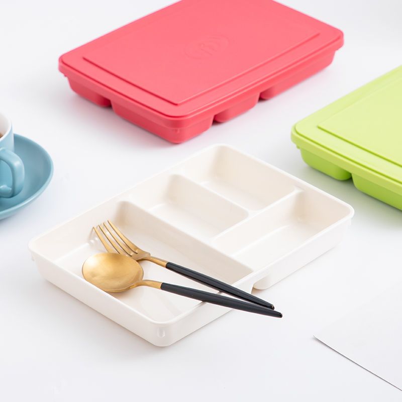 白色三格带盖6207-2 团餐快餐盒学校食堂便当盒学生分格餐盒餐饮配送