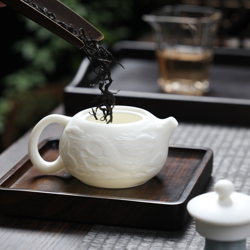 元青茶壶(MULTIPOTENT)羊脂玉中国白陶瓷功夫茶具泡茶壶单壶 龙凤壶210ml高清大图