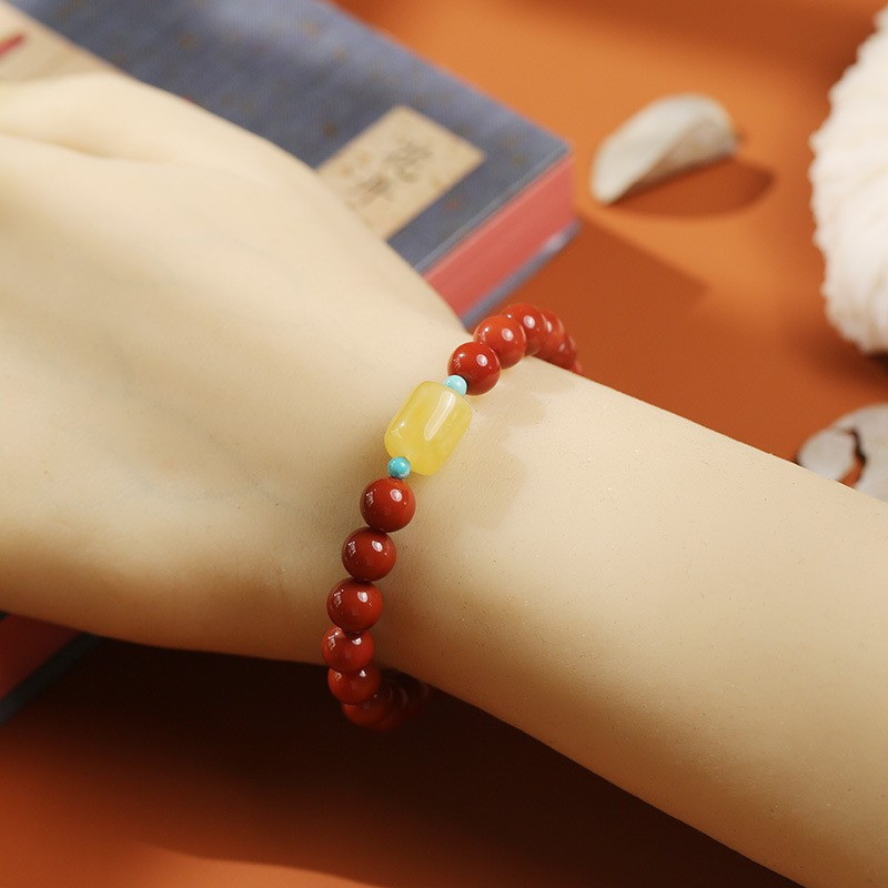 梵心阁天然精品柿子红南红玛瑙手链75mm单圈时尚饰品配蜜蜡送女友礼物