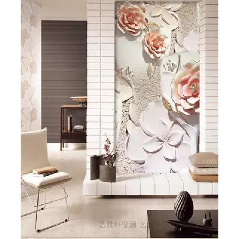 欧式电视背景墙壁纸进玄关3D壁画过道走廊浮雕玫瑰花墙纸无纺布壹德壹