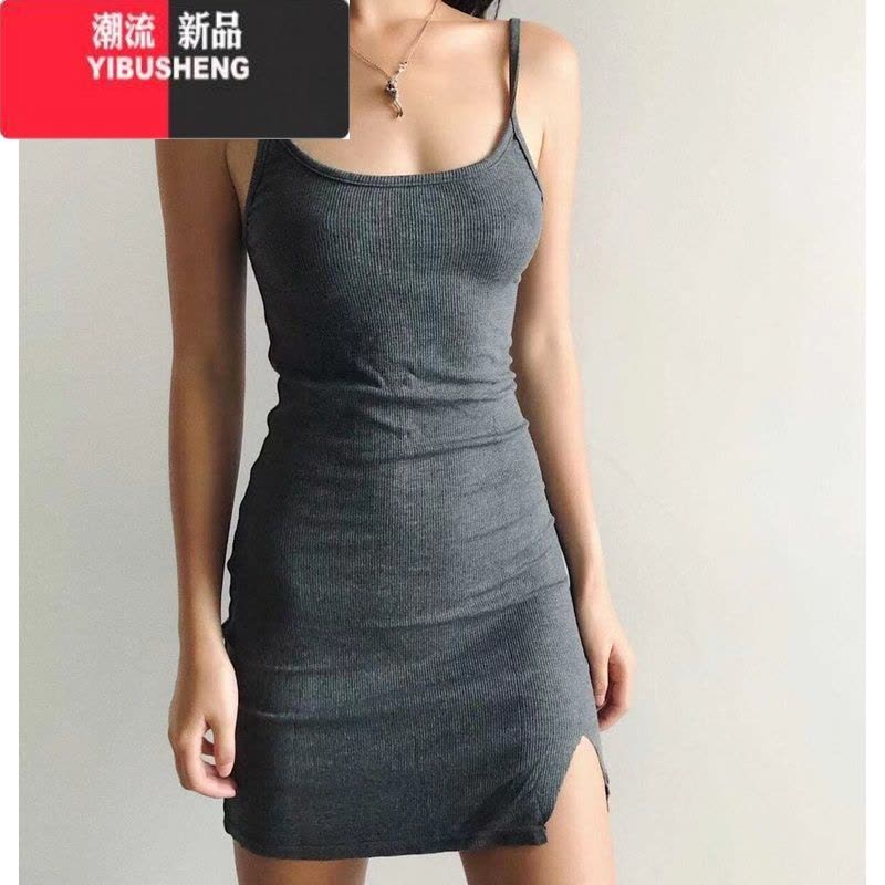 YIBUSHENG欧美露肩露背吊带裙开衩性感打底包臀裙显瘦修身连衣裙家居睡衣棉图片
