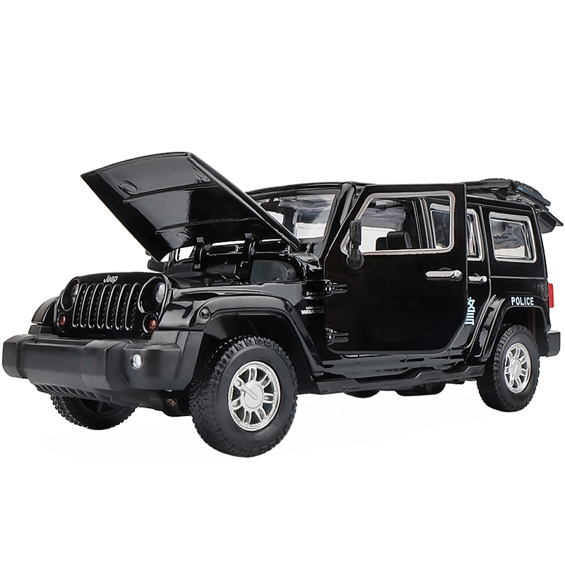金属吉普车儿童警车玩具越野车合金汽车模型声光回力玩具车警察车
