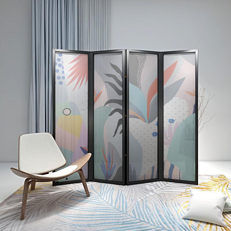 BONJEAN金属折叠移动双面半透纱客厅隔断折屏抽象简约北欧小户型屏风高清大图