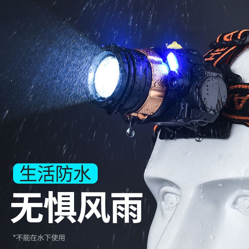 LED小野人头灯强光超亮可充电变焦感应小型便捷式野外头戴夜钓灯 [基础款]性价比体验款