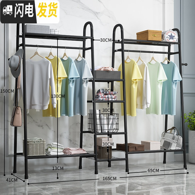 三维工匠简易衣柜卧室省空间衣服架子折叠储物柜家用布衣柜家居布衣橱柜子收纳柜 1.65米奢华版-黑-加大多层更实用2个