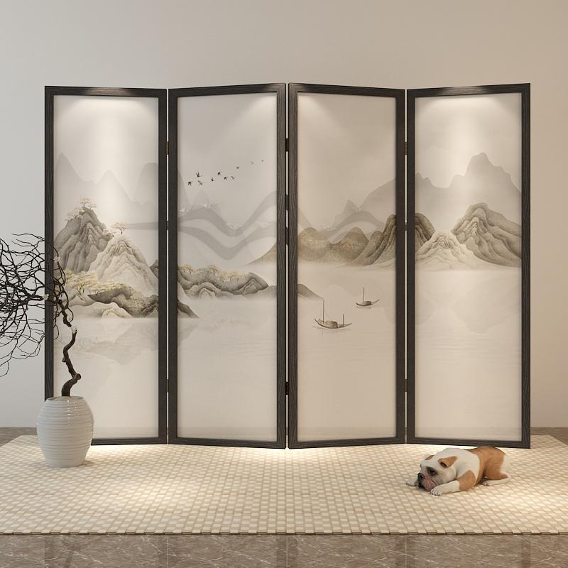 bonjean新中式办公室屏风折叠移动客厅隔断装饰简约现代玄关山水移动