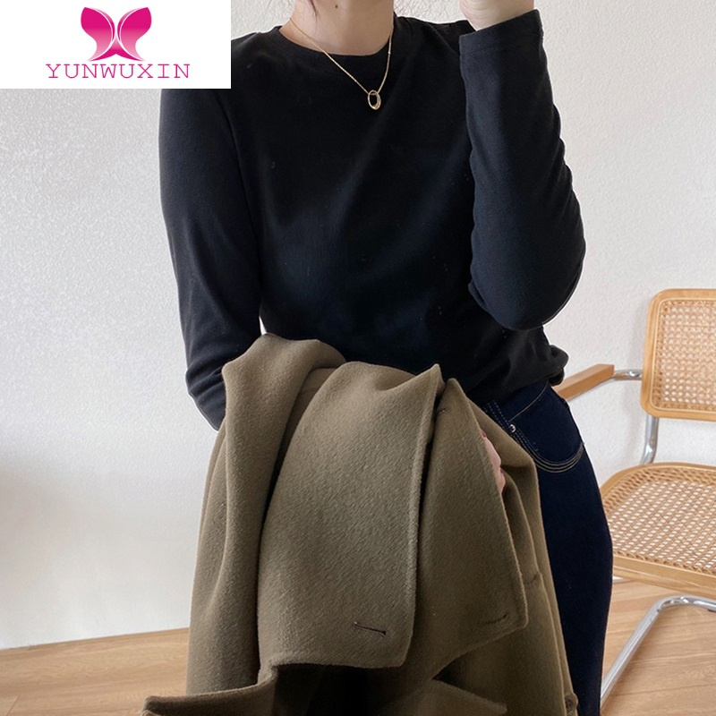 YUNWUXIN打底衫女春2022年新款修身洋气磨毛t恤百搭长袖内搭上衣潮
