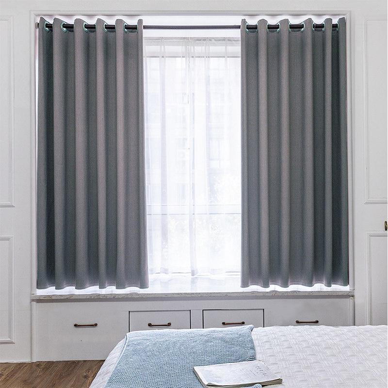 家柏饰(CORATED)全遮光窗帘免打孔安装简易卧室飘窗短帘阳台防晒隔热遮阳布伸缩杆 高级灰-隐竹节(TH) (内宽0.7-0.8米用)帘宽1.2*高1.8米