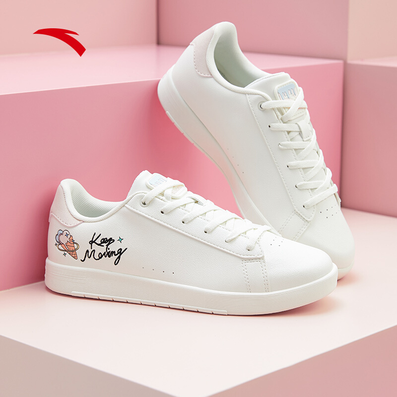 安踏板鞋低帮女士2021夏季新款透气 basic繁衍系列情侣款小白鞋休闲鞋