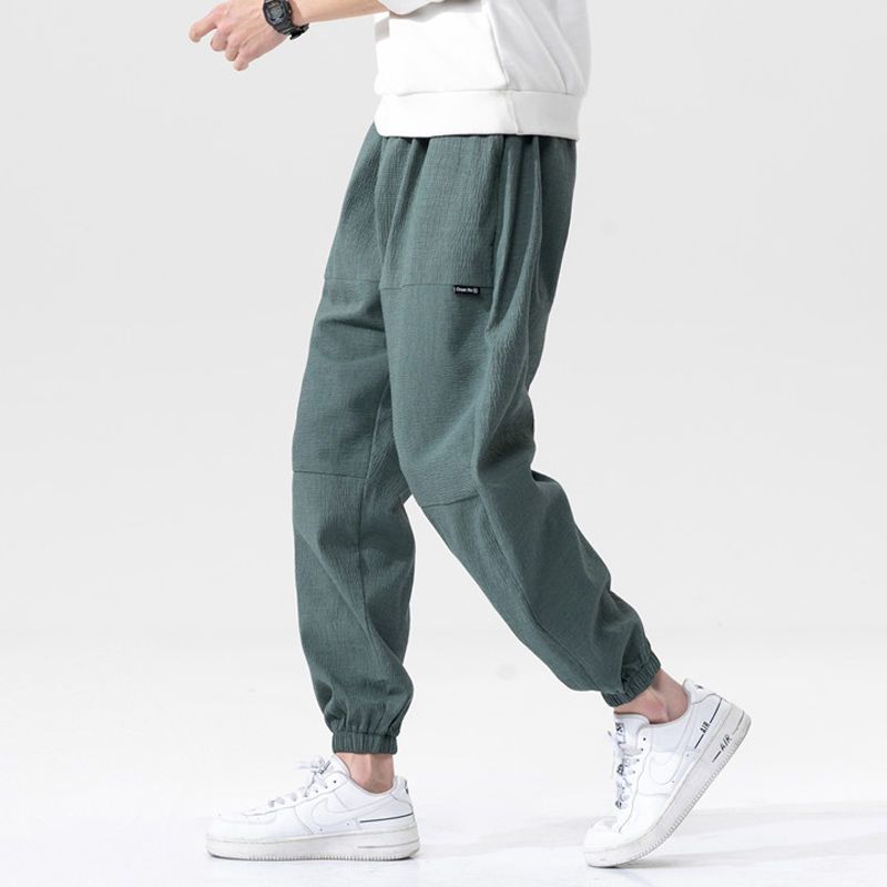 真维斯日系亚麻休闲裤男2022夏季薄款宽松百搭束脚裤外穿九分裤潮