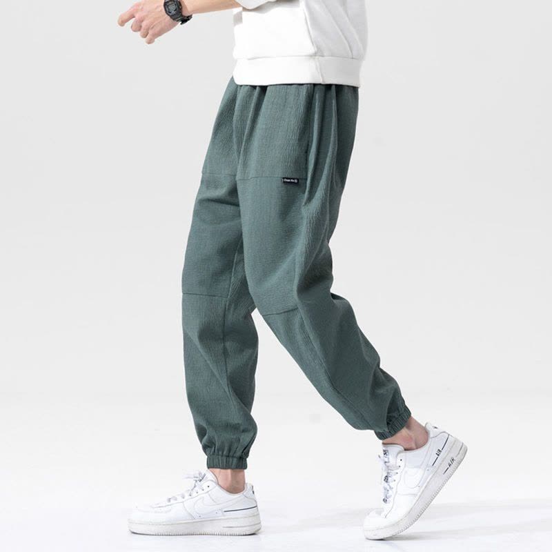 真维斯日系亚麻休闲裤男2022夏季薄款宽松百搭束脚裤外穿九分裤潮图片