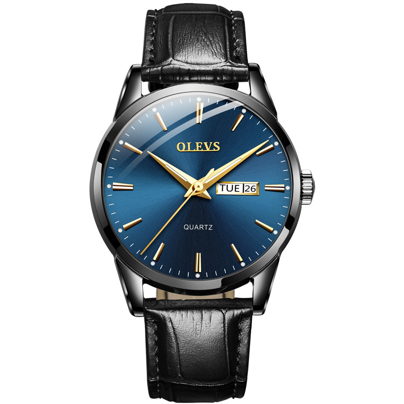 明星代言欧利时olevs瑞士认证品牌皮带双日历石英表女男士手表夜光