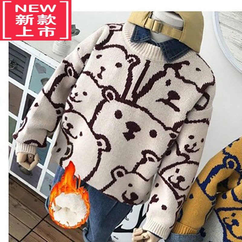 可莉允韩版儿童2022新款秋冬季小熊头可爱加绒男童毛衣兔绒毛线厚针织衫图片