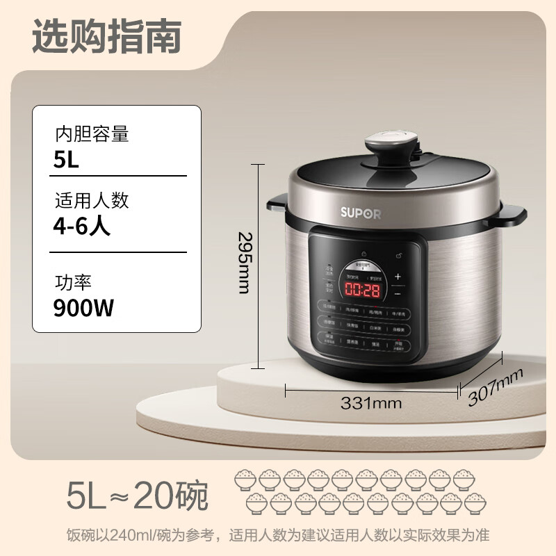 苏泊尔(SUPOR)SY-50YC505Q 智能双胆电压力锅5L(单位:台)新旧库存随机发货高清大图