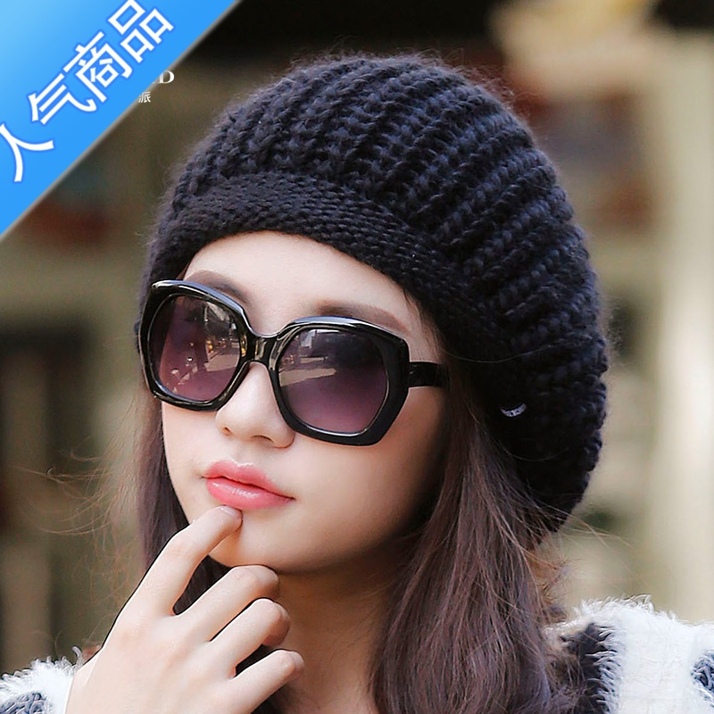 suntek毛线帽女贝雷帽韩版百搭针织帽圆脸适合的帽子秋冬季