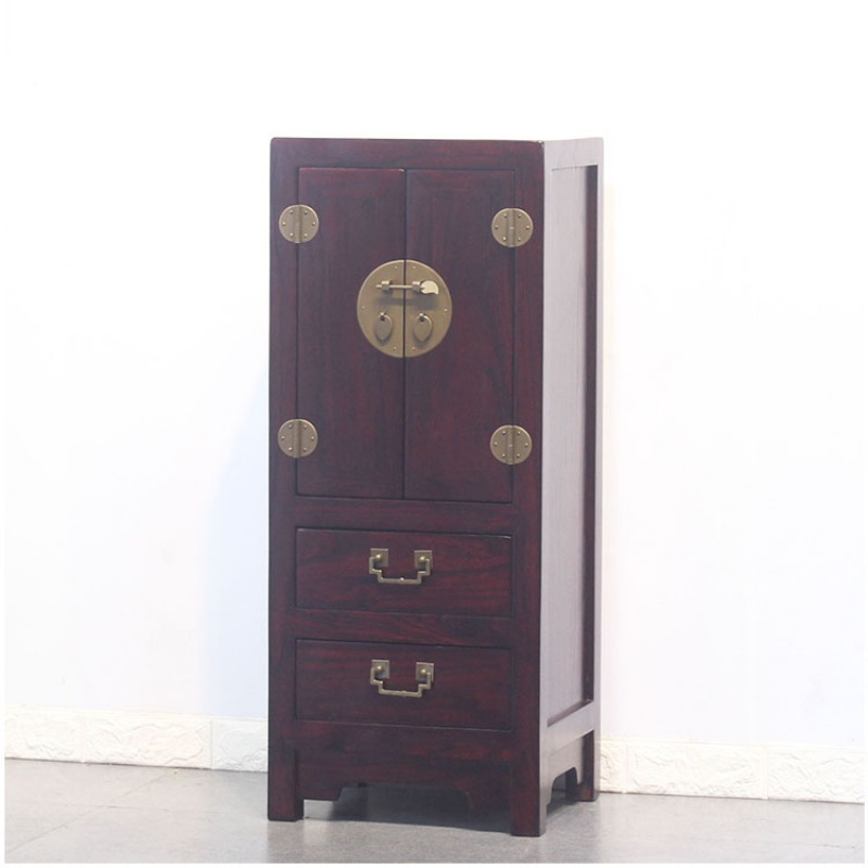森美人新中式榆木角柜条柜收纳复古现代简约转角柜小玄关柜 两抽暗红木色整装